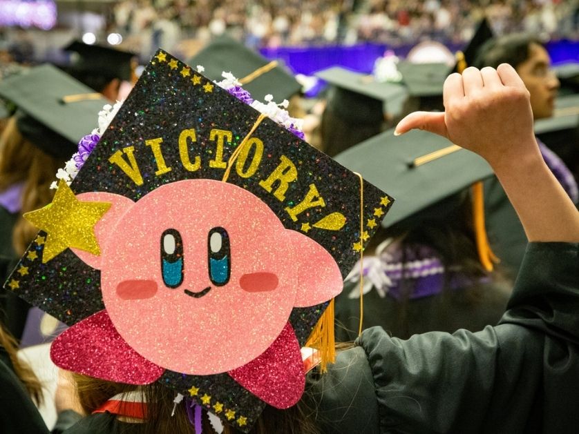 A hand decorated mortar board graduation cap