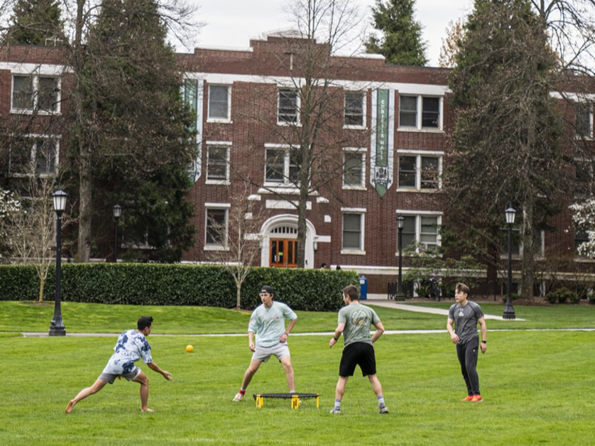 students playing in quad