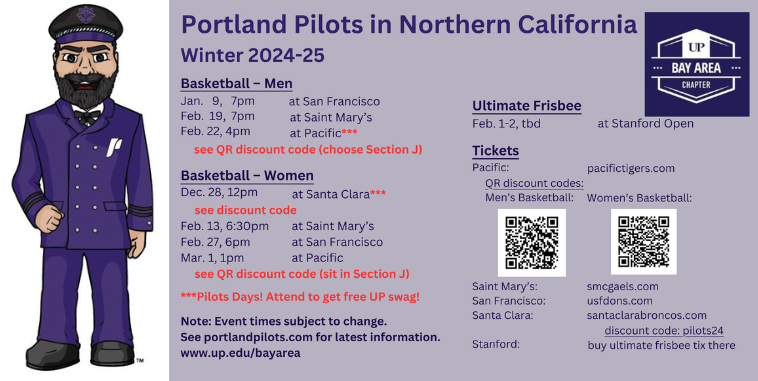 List of Spring 2024 Pilots games in the greater Bay Area.