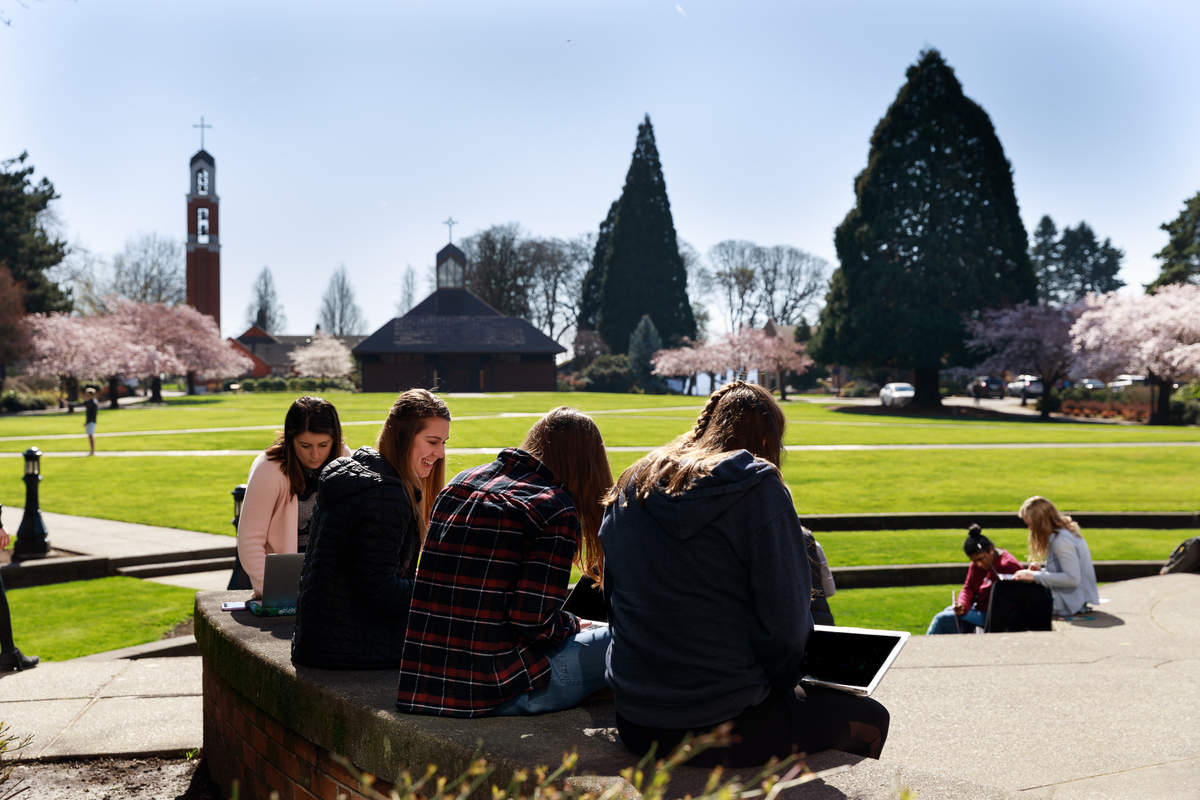 Students studying on the Academic Quad