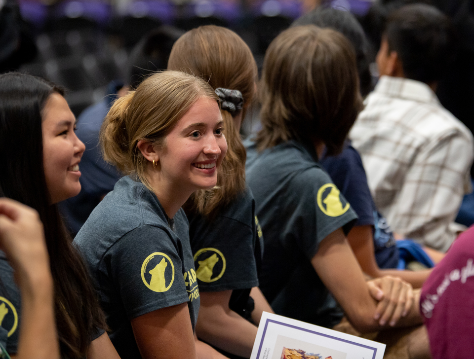 Students from Lund Family Hall at Mass