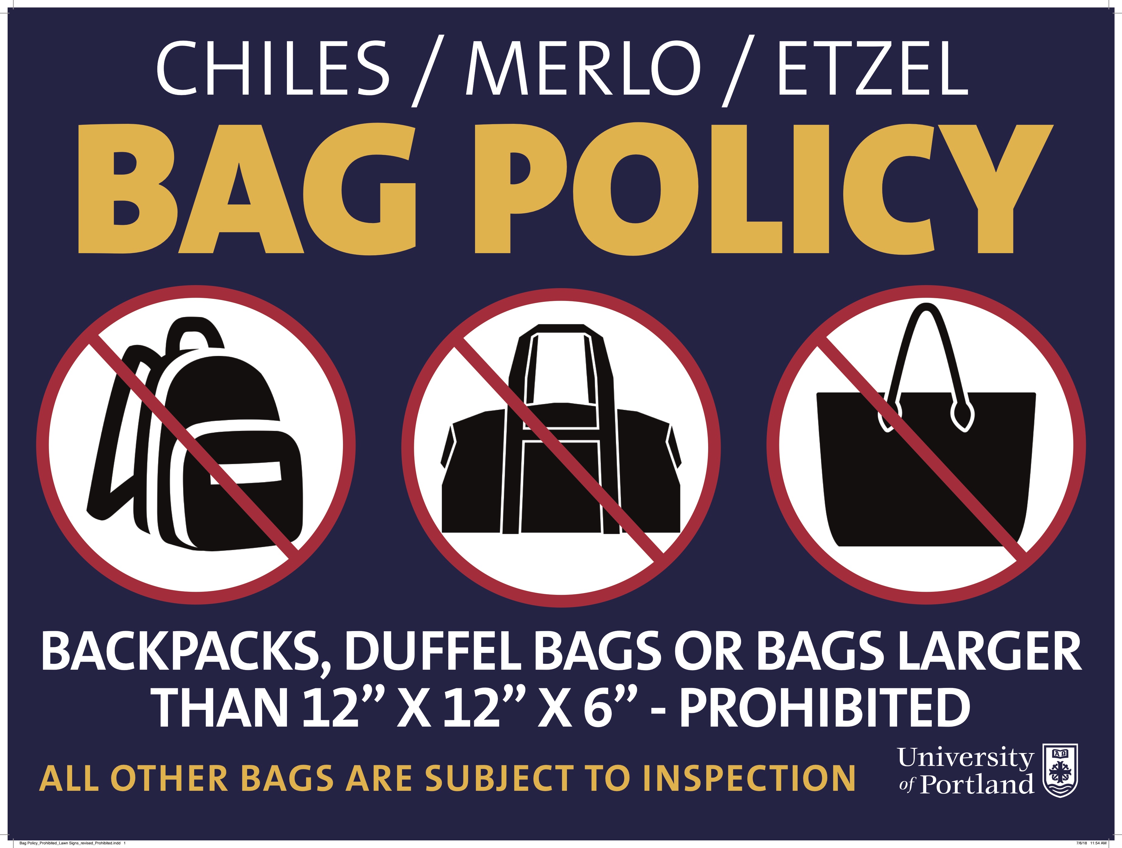 Bag Policy and Prohibited Items University of Portland