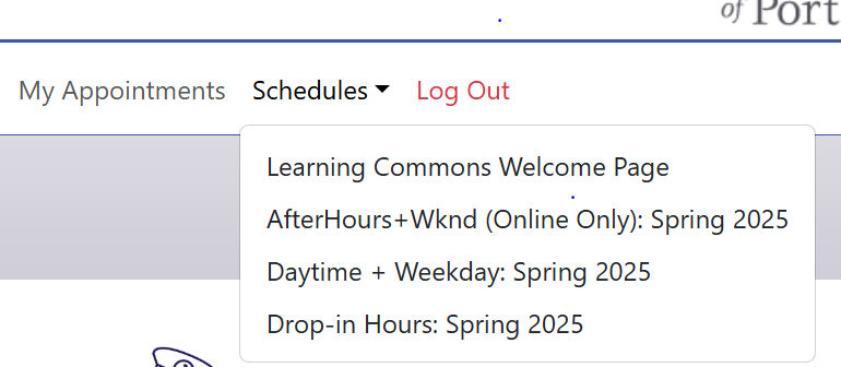 Screenshot of WC Online Drop-In Schedule 