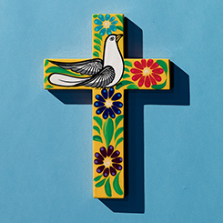 colorful cross on blue background