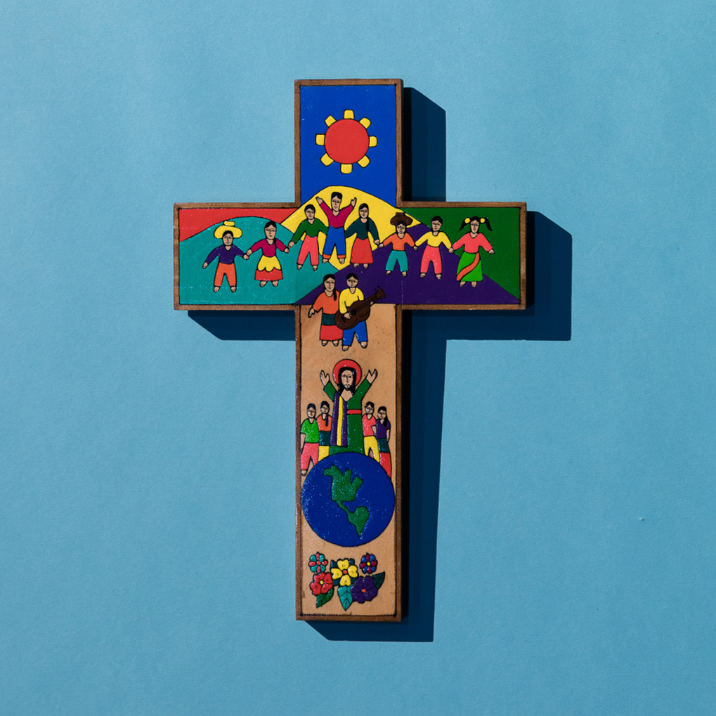 cross on blue background