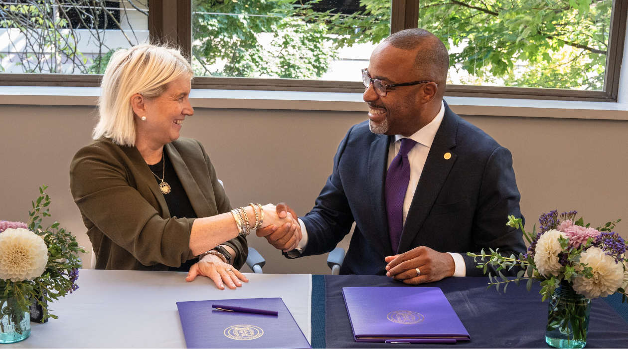 St. Mary’s Academy President Emily Becker and UP President Robert Kelly, PhD