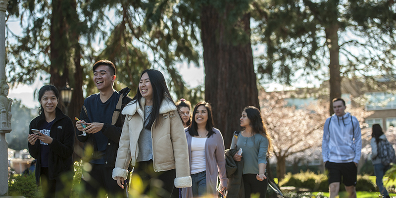 students walking outside