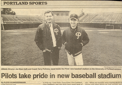 Joe Etzel and Terry Pollreisz unveil Pilot Stadium. 