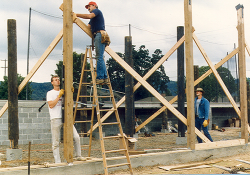 Construction of Pilot Stadium grandstands