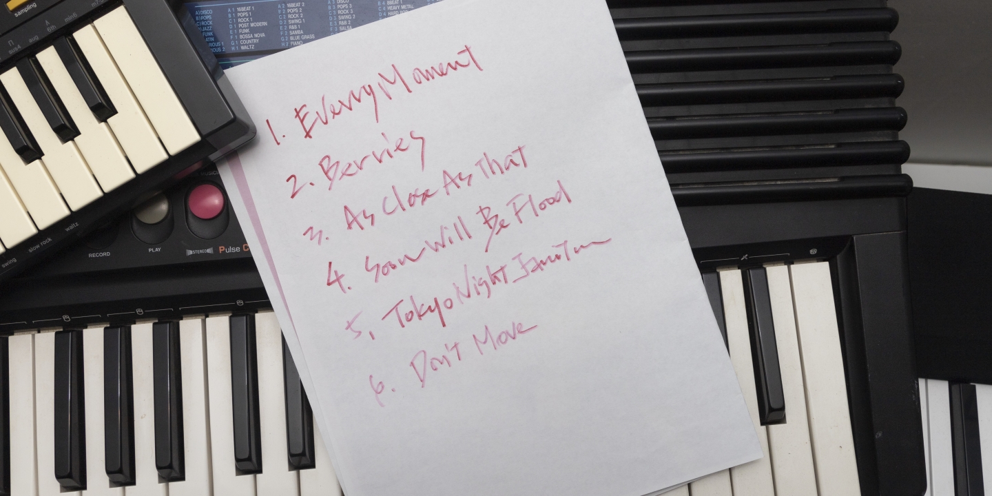 A set list on a keyboard