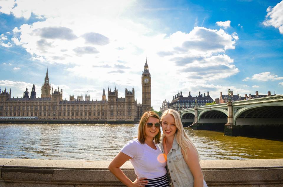 two girls in front of parliament