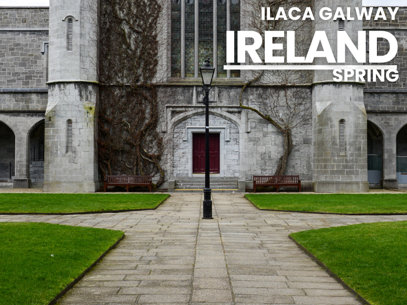 grey stone building in Galway with program name in the corner